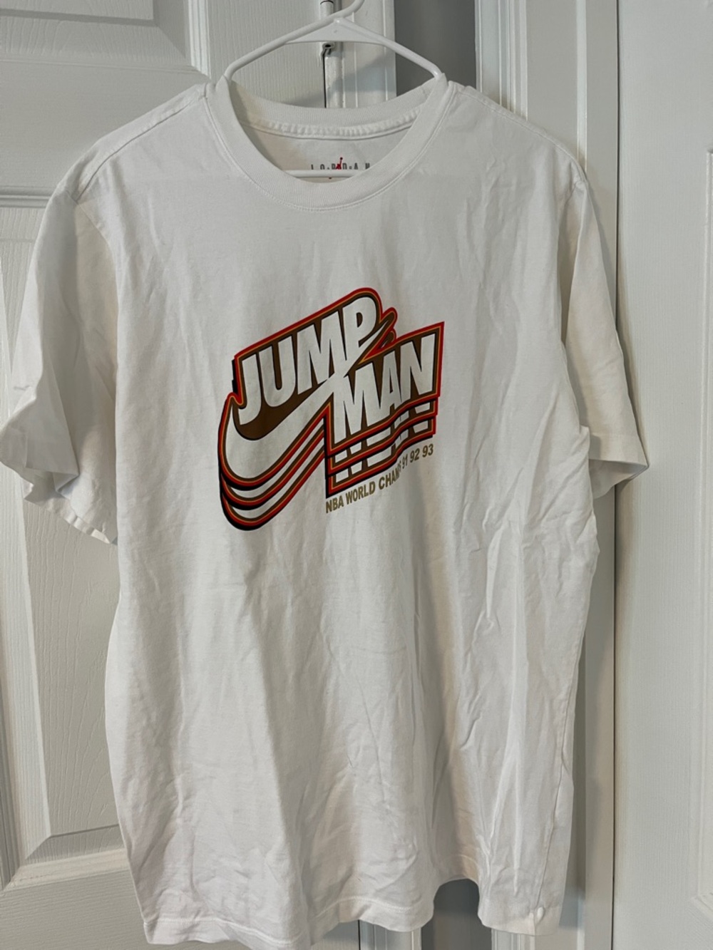 Jordan White Tee with Red and Black Jumpman Graphic